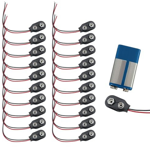 Connecteur Pile 9V, 20 Pcs Fiche Pile 9V, Connecteurs à Clip pour Batterie 9V, Connecteur Clip pour Batterie 9V, Connecteur à Pince de Batterie, Connecteurs de Type I avec Câbles de 150mm, Noir