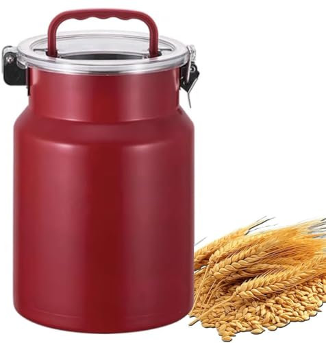 HEFJIAYCIQ Stainless Steel Cereal Containers, Metals Food Storage Container with Airtight Lids, Kitchen Dispenser for Cereal, Rice, Flour, Snack,Red,10L/2.6Gallon