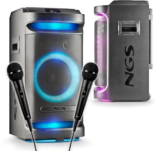 Enceinte Active 900W sur Batterie de Sonorisation NGS WILDSPACE1, 2 MICROS, Bluetooth, USB/AUX, Lumière LED, TWS, avec WOOFER 10