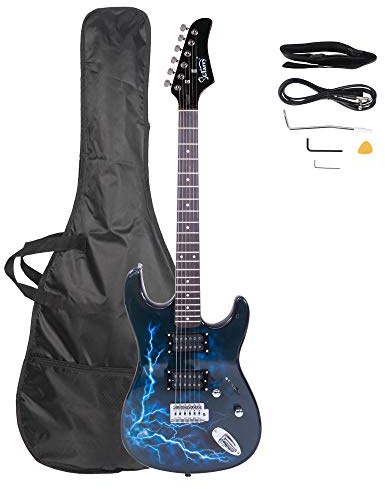Bonnlo Full-Size Electric Guitar with H-H Pickups, Beginner Guitar Kit with Tremolo Arm, Cable, Picks, Bag, Strap, Cable, Lightning Blue