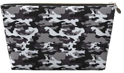 Organizador de neceser de viaje pequeño para maquillaje – Negro Gris Blanco Estampado de camuflaje Bolsa de aseo de viaje para mujeres y hombres, bolsas organizadoras para bolso con cremallera
