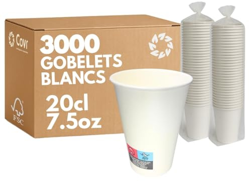 COVR Weiße Pappbecher Coffee to Go, Einweg Kaffeebecher & Papierbecher, für Heiß- & Kaltgetränke, robust und griffig, 20 cl (7,5 oz), 3000 Stück