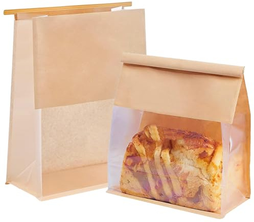 MOMAHUA 30 Pièces Sachet Kraft Pain Conservation avec Fenetre et Onglet,16x26+13cm Marron Sachet Kraft Alimentaire,Sacs Papier Sandwich,Bonbons,Biscuits,Pain Pâtisserie