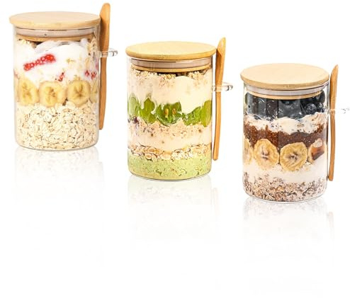 Overnight Oats Jar, 3pcs Overnight Oat Containers with Lids and Spoons