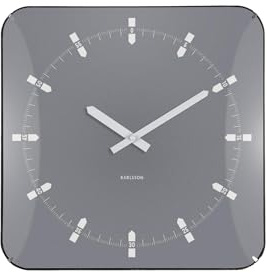 Karlsson Sucinto Dome Square Wall Clock – Modern Minimalist Square Clock with Rounded Corners & Glass Dome – Silent Sweep Movement - 35 x 35 cm (Grey)