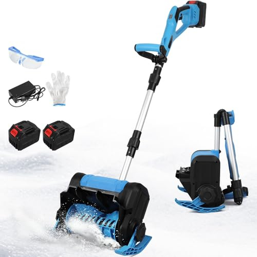 Jaxguom Spazzaneve a batteria, 21 V, spazzaneve elettrico con 2 batterie da 4500 mAh e caricabatterie, larghezza di lavoro 25 cm, distanza di lancio 8 m, motore senza spazzole, leggero (3,6 kg)