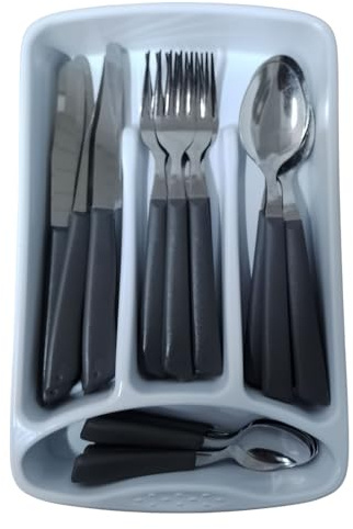 Servizio di Posate completo 24 Pezzi per tavola di 6 persone manico grigio in Acciaio Inossidabile Lavabili in Lavastoviglie Made in Italy in omaggio il Porta Posate da Cassetto