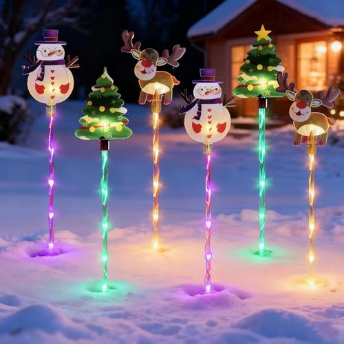 CHENRI 6er-Pack bewegliche Weihnachtslichter, Gartenstecker Solar Außen Weihnachten, 8 Modi Solar Weihnachtsbeleuchtung mit beleuchteten Baumstämmen, Wasserdicht Solarlampen für Garten, Hof Dekor (B)
