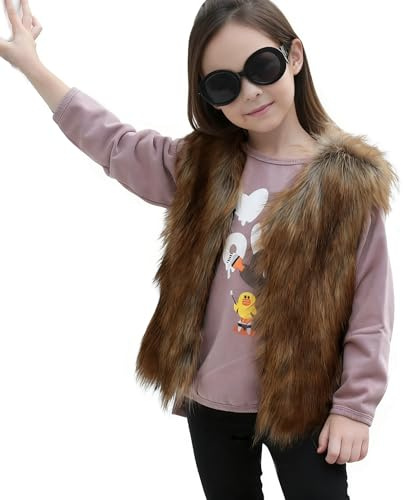 Faux Fur Vest for Kid Girl,Furry Cowgirl Sleeveless Cardigan Jacket | Warm Fashion Jacket Waistcoat Vest Cardigan Coat