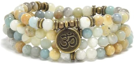 oasymala Bracelet Mala 108 Perles avec Charme OM – Pierres de Guérison 6 mm pour Yoga et Méditation