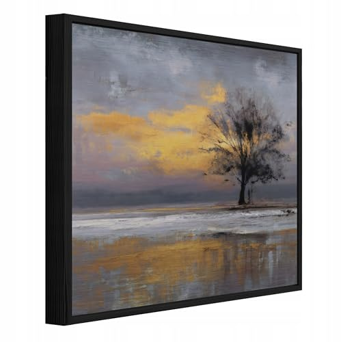 WallArena – Metallbilder träd – 50 x 50 cm bilder på borstad metall med ram – väggmålning XXL, stora väggmålningar för vardagsrum, sovrum, vardagsrumsbilder, modernt konsttryck – abstraktion