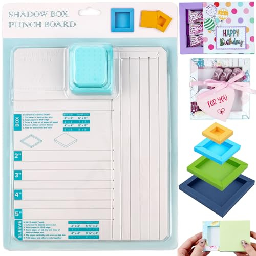 Shadow Box Punch Board, Punch Boards for Crafting, 2, 3, 4, and 5 Shadow Box Making Scoring Board with Scoring Tool for DIY Making ShadowBoxes and Sleeves, Scrapbooking Family Photo Making Gifting