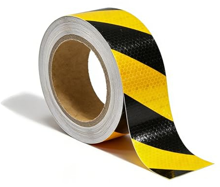 QSHXXROI 12m × 5cm Reflektierendes Klebeband Gelb Schwarz, Warnmarkierung Markierungsband, Reflektorband Selbstklebend, Für Straßenverkehrsanlagen, Wegweiser