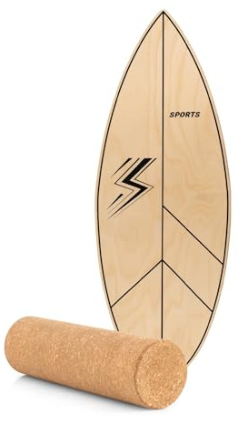 FANTASK 77 cm Balance Board mit Korkrolle, Balanceboard aus FSC-zerfizierter Birkenholz, Wackelbrett in Blattform, Gleichgewichtstrainer bis 100 kg Belastbar, Balancierbrett für Kinder & Erwachsene
