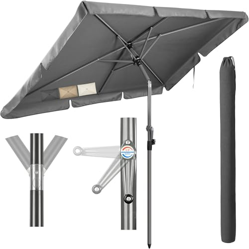 Menz SunnyShade Balkonschirm Roma mit Kurbel, Sonnenschirm Balkon 210x140 cm, Sonnenschirm rechteckig, UV 50+ Sonnenschutz Balkon, mit Schutzhülle, knickbar und höhenverstellbar, Anthrazit