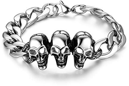 JewelryWe Schmuck Totenkopf Armband Herren Gotik Punk Schädel Skull Panzerkette Armkette Edelstahl Biker Link Armreif Geschenk für Männer