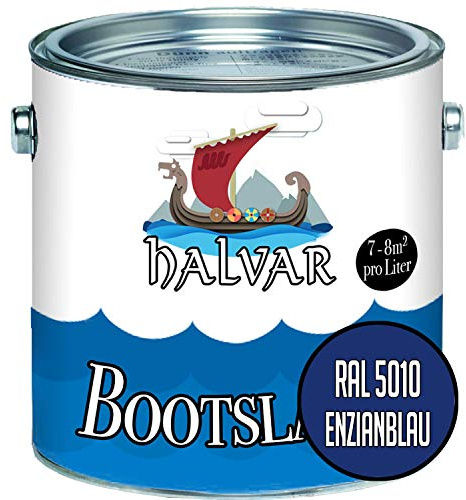Halvar Båtlack, blå RAL 5000–5024, yachtlack, matt, båtfärg, PU-förstärkt för trä och metall, extremt belastbar, högelastisk fartygslackering (1 L, RAL 5010 gentianblå)