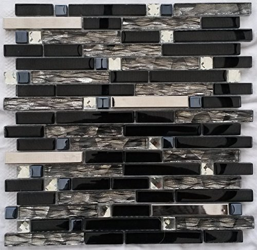 Glasmosaik Schwarz Mosaikfliesen Edelstahl Silber Diamant-Effekt 30x30 cm Mosaik Fliesen M047