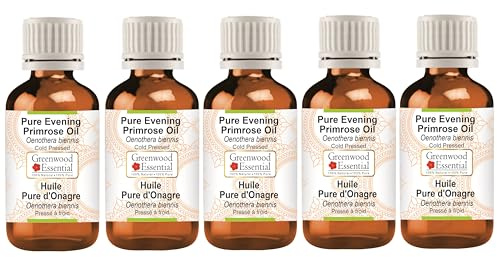 Greenwood Essential Olio di enotera naturale (Oenothera biennis) pressato a freddo, 100 ml x 5 (16,9 oz)