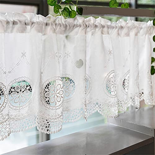 ACMHNC Scheibengardine Modern Kurz Weiß küchengardine Kurzstores Gardinen Landhausstil Stickerei Kurzvorhang Halbtransparente Bistrogardine 1 Stück,Weiß,W x H 150 x 70cm