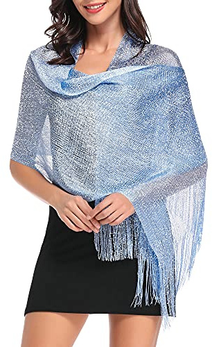 vimate Abend Schal Wrap, Damen Solid Hellblau schimmernd Abend Schal Tücher und Wraps für Abschlussball Party Kleider (DE-Light Blue)