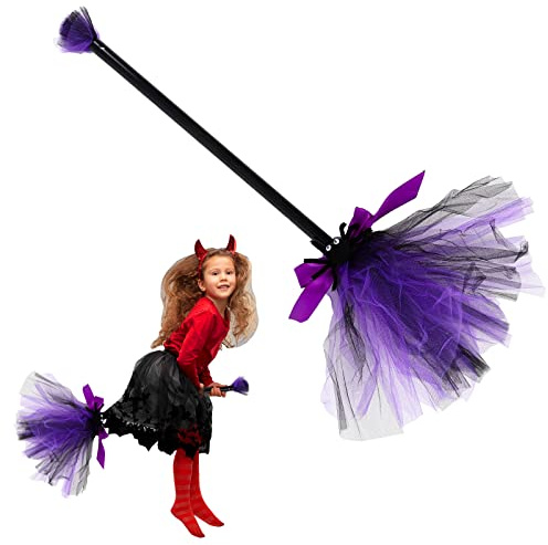 Gukasxi Escoba de Brujas 60cm Palo de Bruja de Plástico Escoba de Bruja Atrezzo Escoba Voladora de Bruja para Vestirse Cosplay Disfraces Decoración de Halloween (Morado)