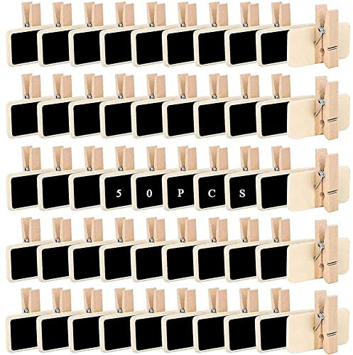 50 Stücke Deko Klammern Holz Tafel, Kreidetafel Holz, Beschriften Hölzerner Fotoordner, Mini Klein Tafel Memotafel, für Preisschilder, Foto-Memotafeln, Lebensmitteletiketten, Partyetiketten