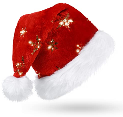 CITÉTOILE Cappello di Natale con paillettes per adulti, decorazione della casa di Natale, cappello di Natale di lusso, cappello di Babbo Natale per donne e uomini, rosso