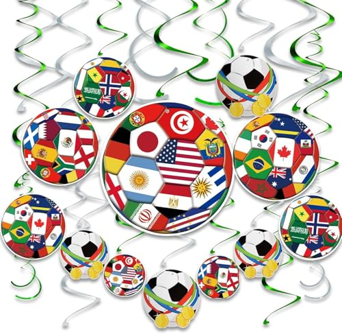 AhfuLife 24 Stück Fußball Weltmeisterschaft Hängende Wirbel, Fußball Geburtstag Party Deko Hängende Wirbel für WM Deko 2026 Fußball Geburtstag Party Bar Deko