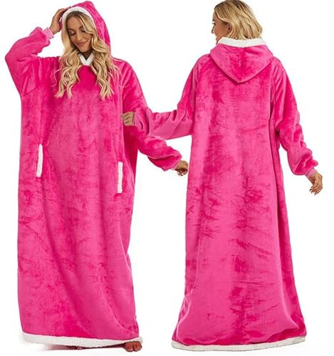 FEELJAM Coperta con maniche donna Coperta con cappuccio da uomo Coperta accogliente con maniche Per coperta TV per adulti (colore rosa acceso, 180 di lunghezza)