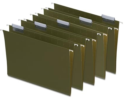 Staples Hanging File Folders, Letter Size, 5‑Tab, Standard Green, Heavy‑Duty Construction – 100/Carton