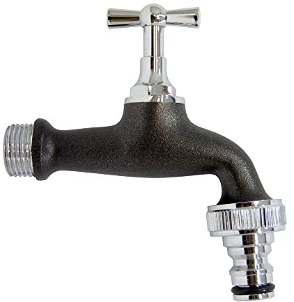 S&M COLORTAPS 590214 Robinet de Jardin Réglable 1,2 cm Noir avec Sortie de Tuyau Automatique