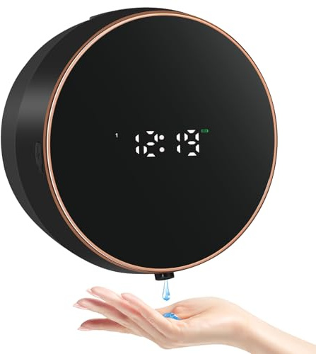 Automatic Soap Dispenser Liquid Bathroom: Wall Mount Rechargeable Touchless Adjustable Auto Smart Electric Plastic Black Soap Dispenser with Clock - Kitchen - Hand Dish Lotion Couple Kids