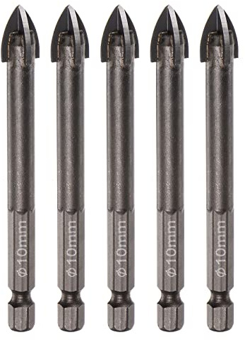 sourcing map 5pcs Titanium Coated Masonry Drill Bit, 10mm Triangle Concrete Drill Bits Ceramic Tile Drill Bit with 1/4 Hex Shank for Mirror and Ceramic Tile on Concrete Brick Wall