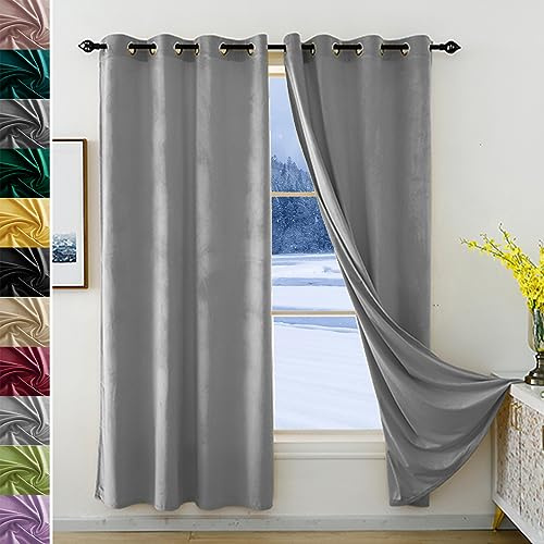 JRUI Morbide Velluto Tende Oscuranti Termiche 1 Pezzi 200x300cm (LXA) grigio chiaro Tenda Termica, Tenda Opaca, Tende Fonoassorbenti, con Occhielli Tende per Interni Oscurantitende Pesanti