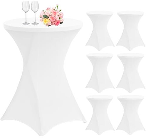 6er-Set Stretch Stehtisch Husse für Bistrotisch Ø 80-85 cm, Spandex Stretch Tischdecke, Verstärkung im Fußbereich, Für Hochzeit Geburtstagsfeier Hussen für Stehtische und Bistrotische（80×110cm,Weiß）
