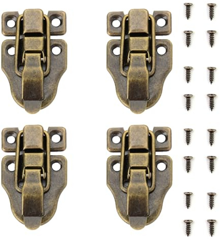 CLKE 4Pcs Fermeture de Malle et Coffre, Rétro Fermoir Boite en bois,Loquet à Bascule,avec Vis pour Bijoux Coffrets,Boîte à Artisanat,Boîtes à Outils,Coffres Valises