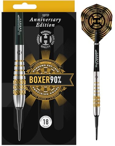 Harrows Soft Darts 50 Years Golden Anniversary Edition Tungsten Softtip Dart Softdart högkvalitativ volfram dartpilset med skaft och flights (Boxer Bomb 90 %)