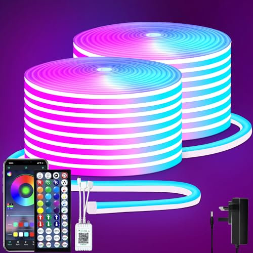 Segrass 30M RGB LED Neon Rope Strip Light with Remote/APP Control - 24V IP65 Waterproof Flexible for Bedroom, Room, Outdoors Decor (2 Rolls of 15M)