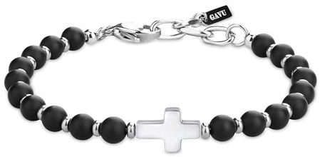 GAVU Herren-Kreuz-Charm-Naturstein-Armband
