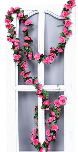 Whakano 1 Stück Rosengirlande Blumengirlande Künstlich Kunstblumen,Rosen Girlanden Vintage,Efeu Künstlich Blumen Girlande Hängend Rebe,für Party Garten Zuhause Wand Hochzeit Bogen Dekor,Rosenrot