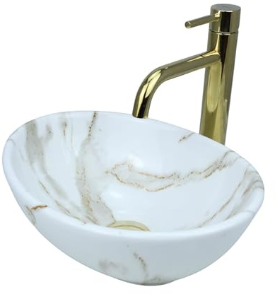 GTM Design Aufsatzwaschbecken Glanz Modern Waschbecken ohne Hahnloch - Elegant Aufsatzwaschbecken Oval für Badezimmer und Gäste WC - nur Bad Waschbecken - Modell 13
