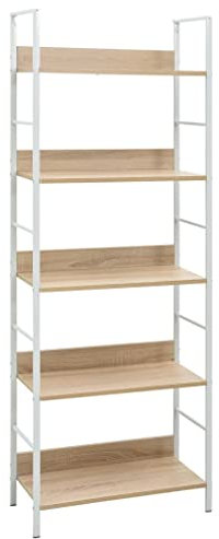 prissent Bücherregal mit 5 Einlegeböden aus Eichenholz, 60 x 27,6 x 158,5 cm, mehrschichtiges Holz, Standvitrine, Regale aus Holz, Industrie-Regale, Mehrzweckschrank mit Regalen, Eck-Bücherregalen