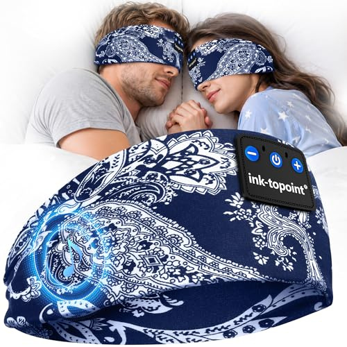 ink-topoint Pannband med sömnhörlurar, mjuka bluetooth-hörlurar för sömn och sport, 14 timmar lång musiknjutning, sömnpannband, hörlurar med ultratunna högtalare, sömngåvor för män och kvinnor