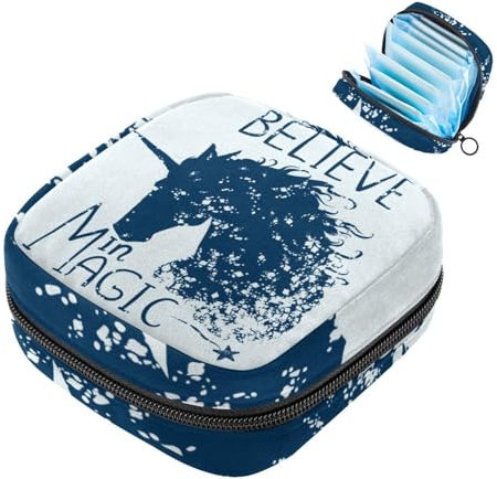 Belive in Magic Einhorn Pferd Tragbare Menstruationspad-Tasche, Slipeinlagen, Tampons, Damenbinden, Aufbewahrungshalter für Frauen, Schule, Büro