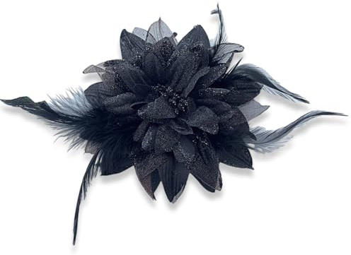 KSJEHW Fermaglio Per Capelli A Forcina Con Fiori In Rete Grande Spilla Fiocco A Rosa All'Uncinetto Lavorato A Maglia Artiglio Mollette Tessuto Piuma Squisito Floreale Accessorio Feste(Nero）