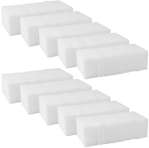 HEIYUET Pack of 100 Dirt Eraser Sponge, Eraser Sponge, Magic Sponge Eraser, Melamine Sponge, Wonder Sponge, White Cleaning Sponge for Home, Kitchen, Wall