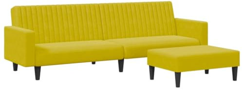 vidaXL Sofagarnitur 2-TLG., Schlafsofa mit Fußhocker, Klappbett Klappsofa mit Schlaffunktion, Bettsofa Sofabett Sofa Couch, Gelb Samt