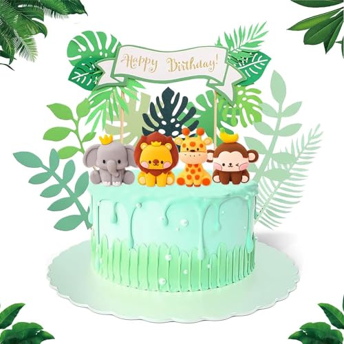 Tortendeko Dschungel, 12 Stück Waldtiere Kuchendeko Safari Cake Topper, Tiere Tortendeko Zoo Kuchen Deko für Junge Mädchen Kindergeburtstag Partyzubehör