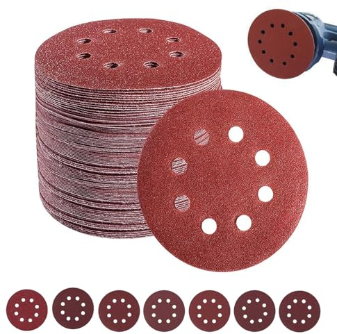 Schleifpapier 125mm Klett, 70 Stück Schleifscheiben, Schleifscheiben für Exzenterschleifer Schleifblatt Set 8 Löcher Schleifblattset für Schwingschleifer Körnung 40/60/80/120/180/240/320
